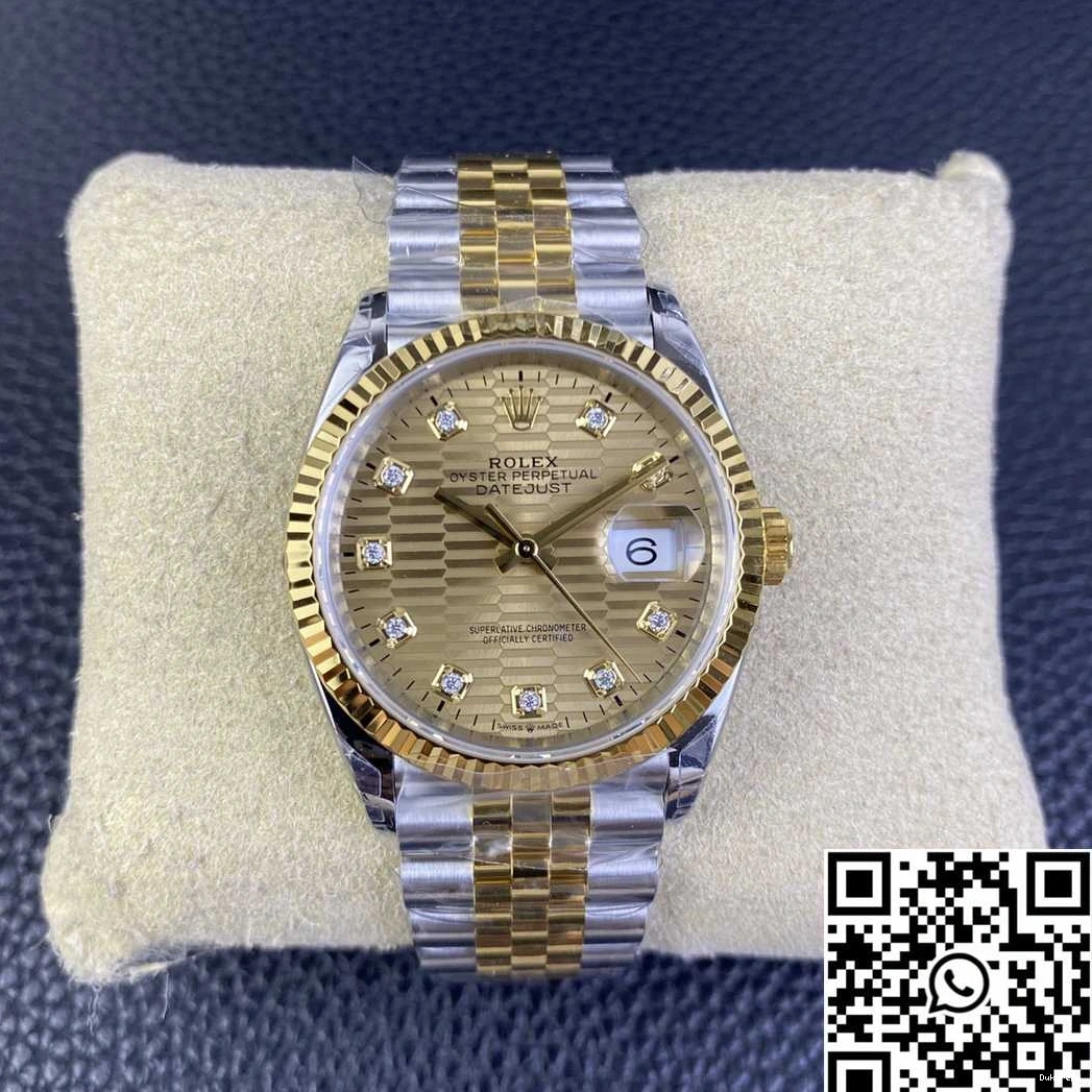 VS Rolex Factory Datejust Diamond Dial Motif Two Hourmarker Tone M126233 36MM Silver 0331